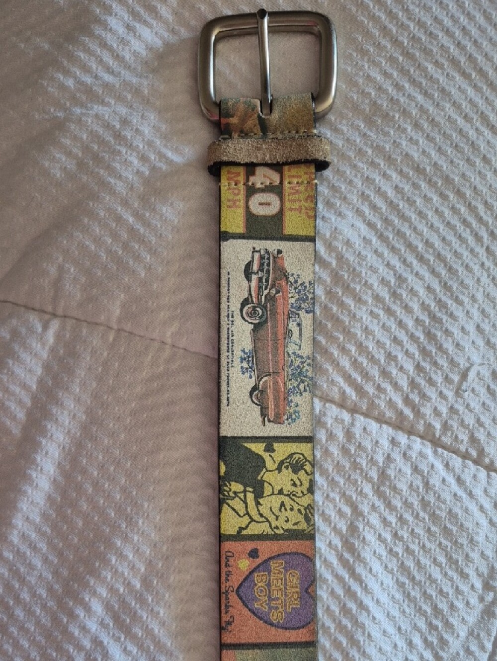 Vintage Graphic Yellow Print Leather Belt - Unbranded - Picture 2 of 7
